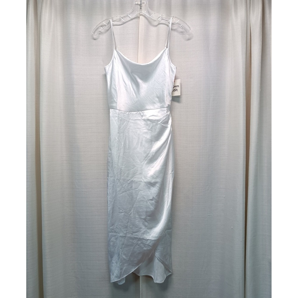 Open Edit Womens White Satin Cowl Neck Ruched Midi Dress XXS Bridal Formal Glam